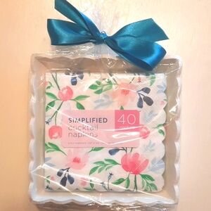 Floral Cocktail napkin & tray set, paper napkin holder, cocktail napkin box